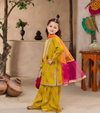 OC 217 Heavy Chinon Silk With Embroidery Sequence Work Girls Wear Kids Top Sharara With Dupatta Wholesalers In Delhi